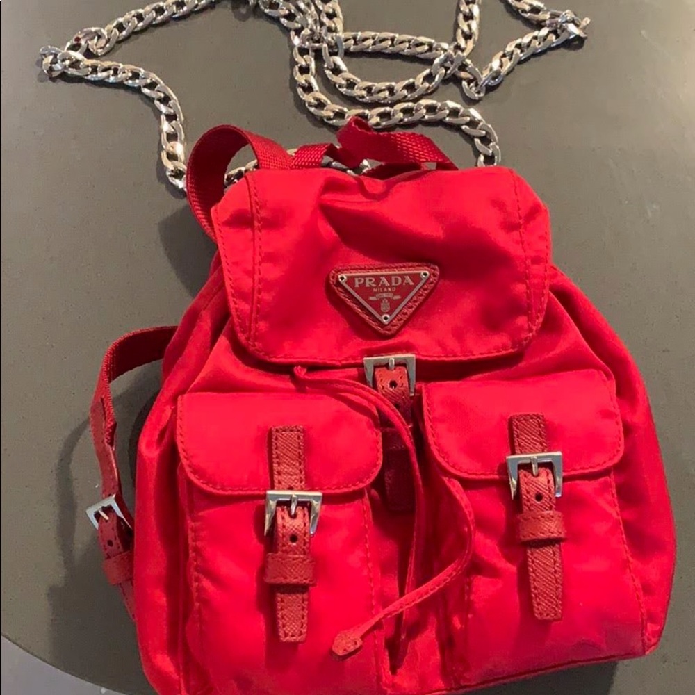 Mini red Prada backpack crossbody